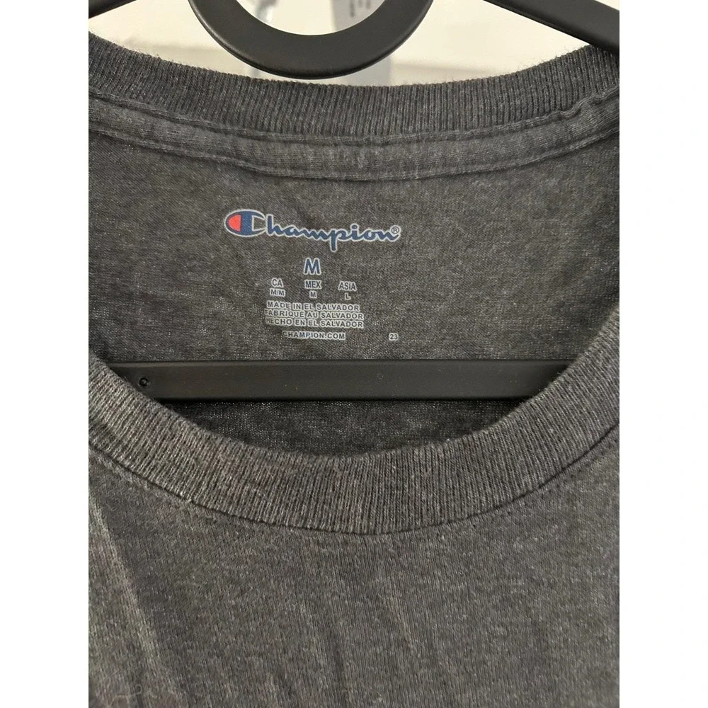 Champion Graphic T-Shirt‎ Mens Medium Charcoal Grey Excellent Script Logo Tee